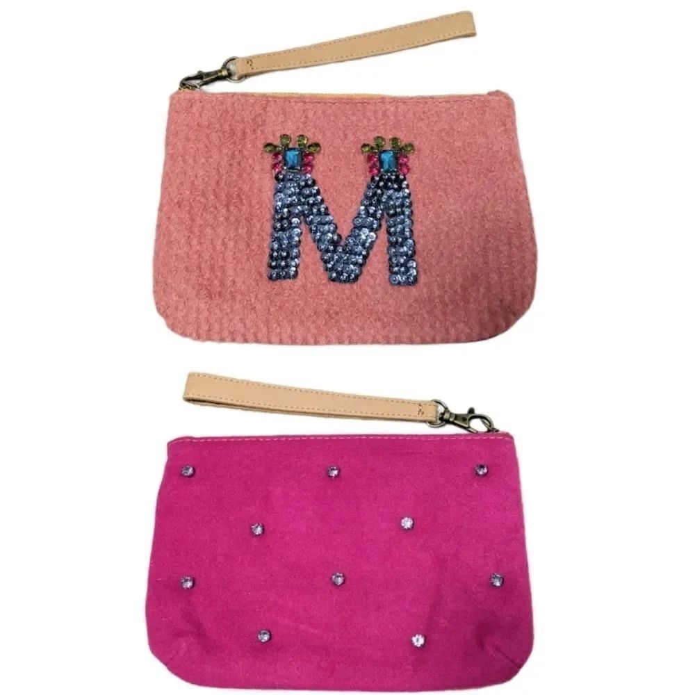 MISS ALBRIGHT Initial Monogram Sequin Rhinestone Wristlet